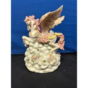 Porcelain Pegasus & Foal Carousel Figurine Music Box "The Sound Of Music" Pastel